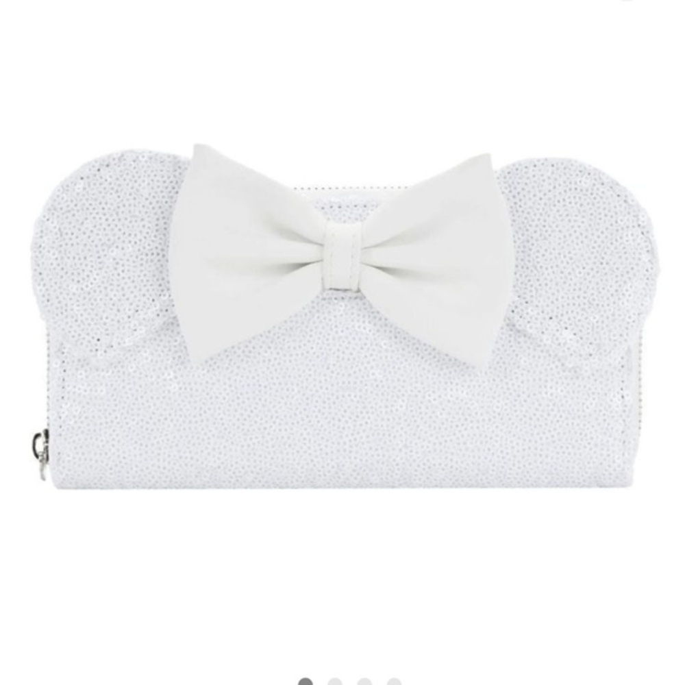 Loungefly White Sequin Minnie Bow Zip-Around Wallet